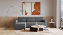 Schlafsofa von Bruno – 140 cm, in Dunkelgrau, Kubus-Armlehnen
