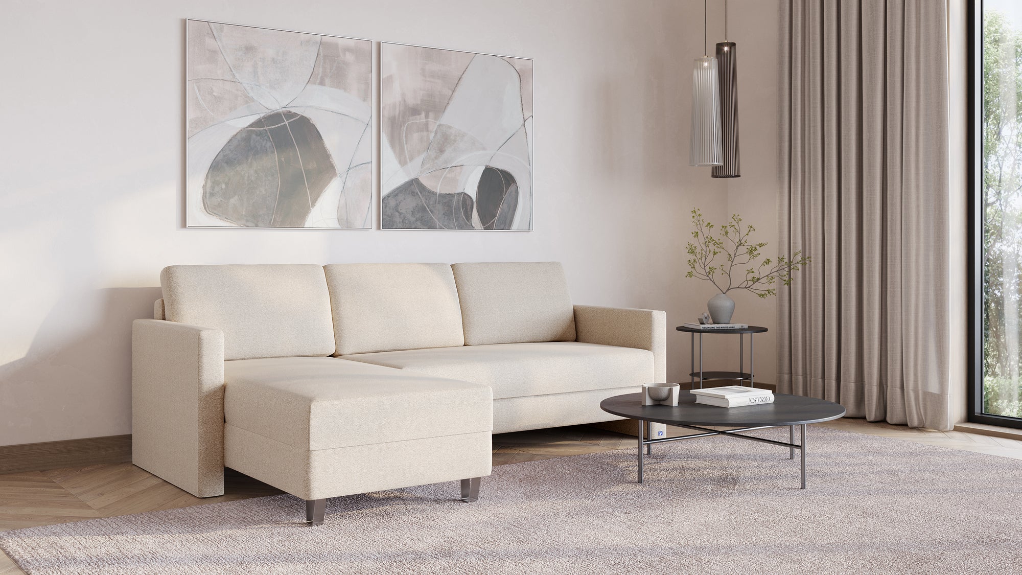 Schlafsofa von Bruno – 140 cm, in Glory Soft Beige, schmale Armlehnen