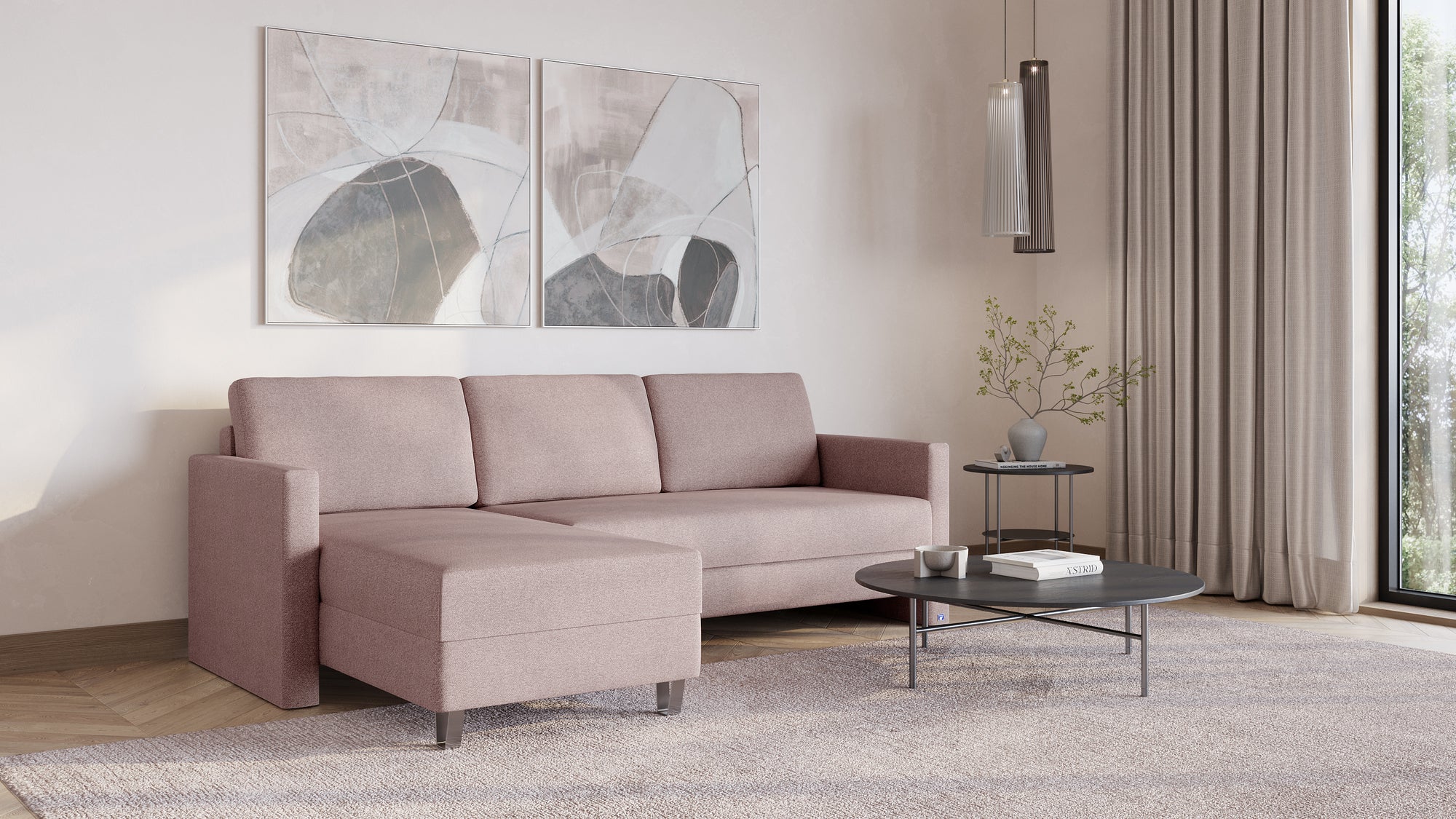Schlafsofa von Bruno – 140 cm, in Glory Blush, schmale Armlehnen