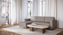 Schlafsofa von Bruno – 140 cm, in Glory Taupe, Klassik-Armlehnen, Metallfüße