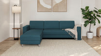 Schlafsofa von Bruno – 140 cm, in Türkis, Kubus-Armlehnen