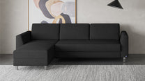 Schlafsofa von Bruno – 140 cm, in Anthrazit, Klassik-Armlehnen, Metallfüße