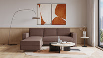 Schlafsofa von Bruno – 140 cm, in Braun, Kubus-Armlehnen