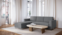 Schlafsofa von Bruno – 140 cm, in Dunkelgrau, Klassik-Armlehnen, Metallfüße