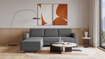 Schlafsofa von Bruno – 140 cm, in Dunkelgrau, Kubus-Armlehnen
