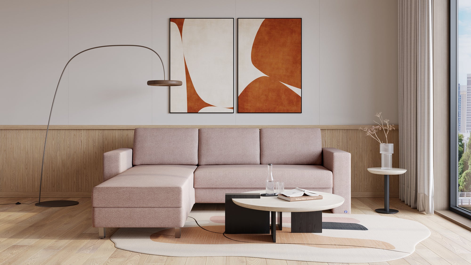 Schlafsofa von Bruno – 140 cm, in Glory Blush, Kubus-Armlehnen