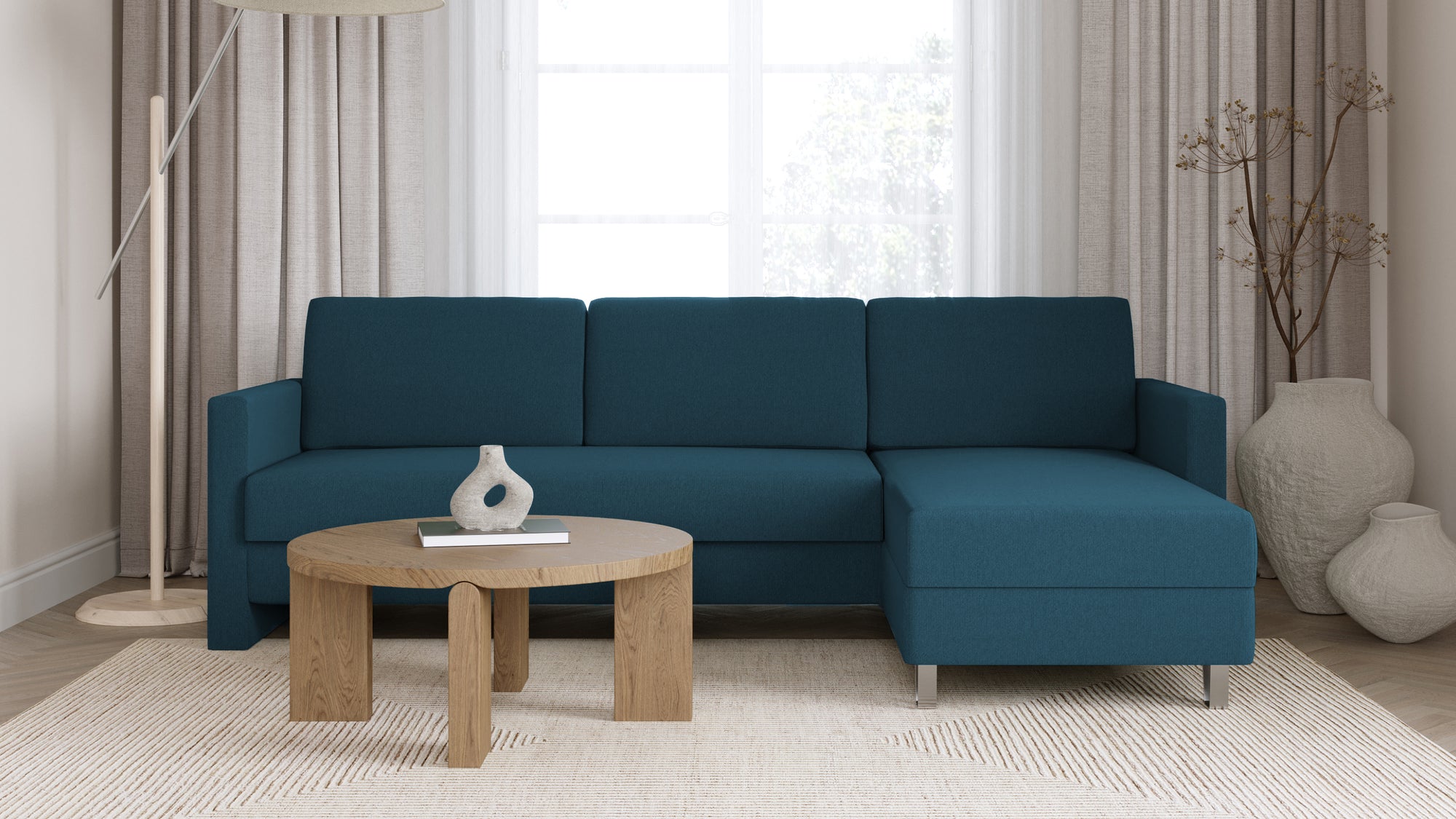 Schlafsofa von Bruno – 140 cm, in Türkis, schmale Armlehnen