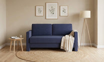 Schlafsofa von Bruno – 160 cm, in Blau, schmale Armlehnen
