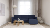 Schlafsofa von Bruno – 160 cm, in Blau, schmale Armlehnen