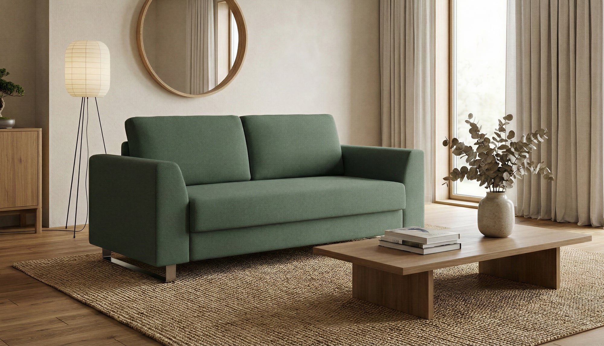 Schlafsofa von Bruno – in Grün, Metallfüße