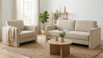 Schlafsofa von Bruno – in Beige, schmale Armlehnen