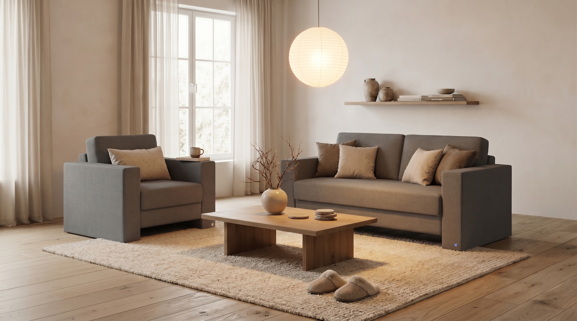 Schlafsofa von Bruno – in Dunkelgrau, Kubus-Armlehnen