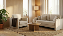 Schlafsofa von Bruno – in Glory Soft Beige, schmale Armlehnen