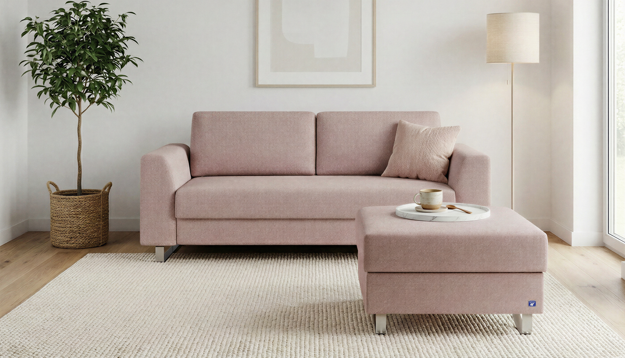 Schlafsofa von Bruno – 140 cm, in Glory Blush, Klassik-Armlehnen, Metallfüße