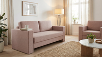 Schlafsofa von Bruno – in Glory Blush, Kubus-Armlehnen