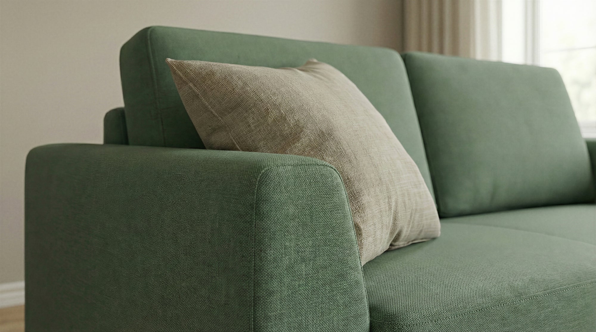 Schlafsofa von Bruno – in Grün, Klassik-Armlehnen, Holzfüße, Metallfüße