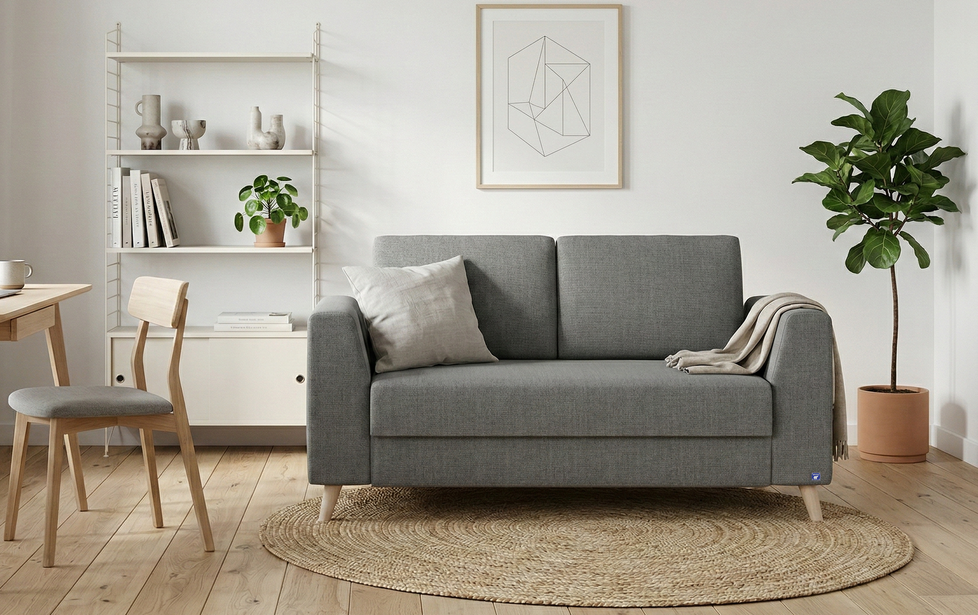 Schlafsofa von Bruno – 120 cm, in Dunkelgrau, Klassik-Armlehnen, Füße aus Buche natur, Lifestyle-Ansicht