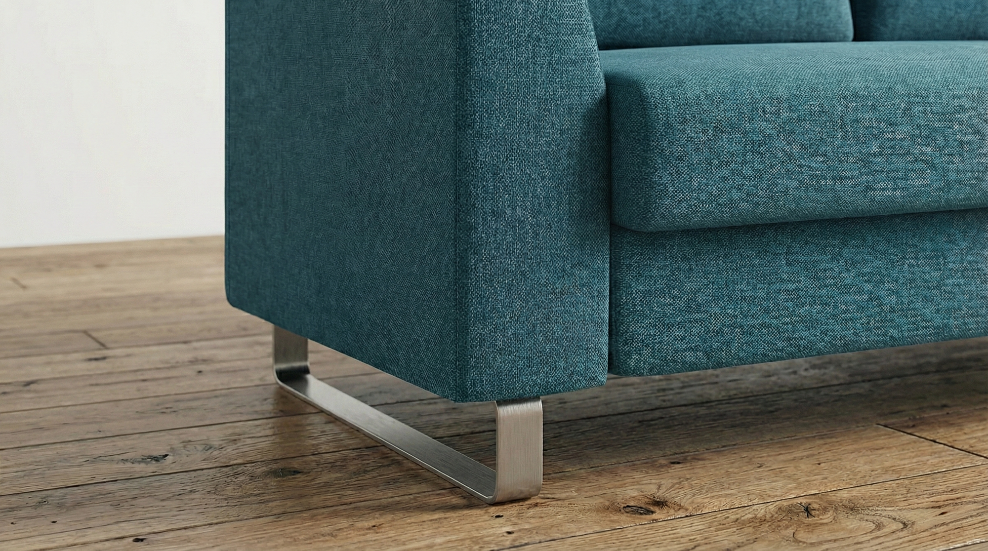 Schlafsofa von Bruno – in Türkis, Klassik-Armlehnen, Metallfüße