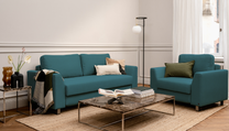Schlafsofa von Bruno – in Türkis, Klassik-Armlehnen, Metallfüße